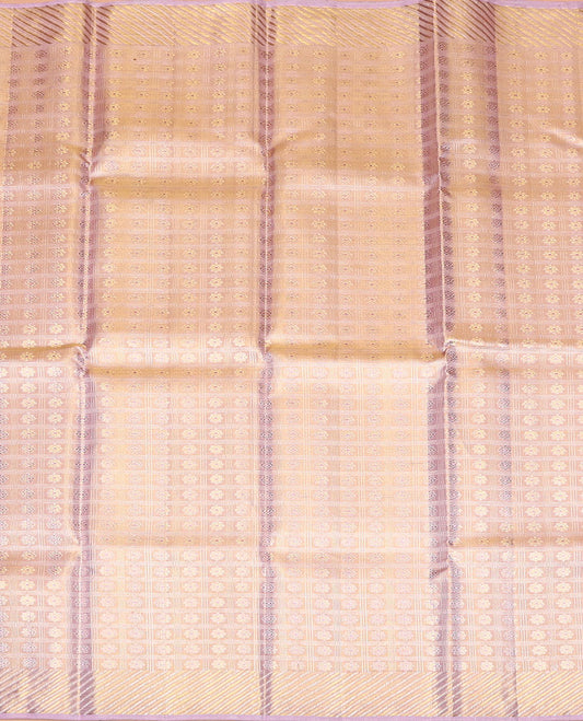 Lavender zari-rich kamalam enclosed checked design weave pure silk double-layered dhoti with self-zari striped border