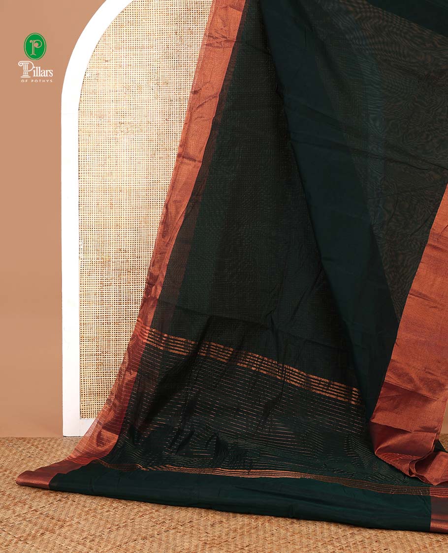 Bottle green silk cotton saree with zari bawanchi border & chit pallu along with plain blouse