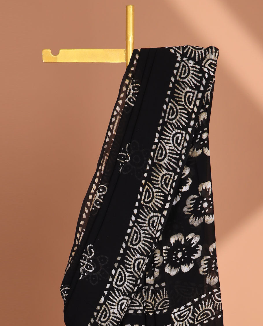 Black pathink print georgette saree with pathink print pallu & running blouse