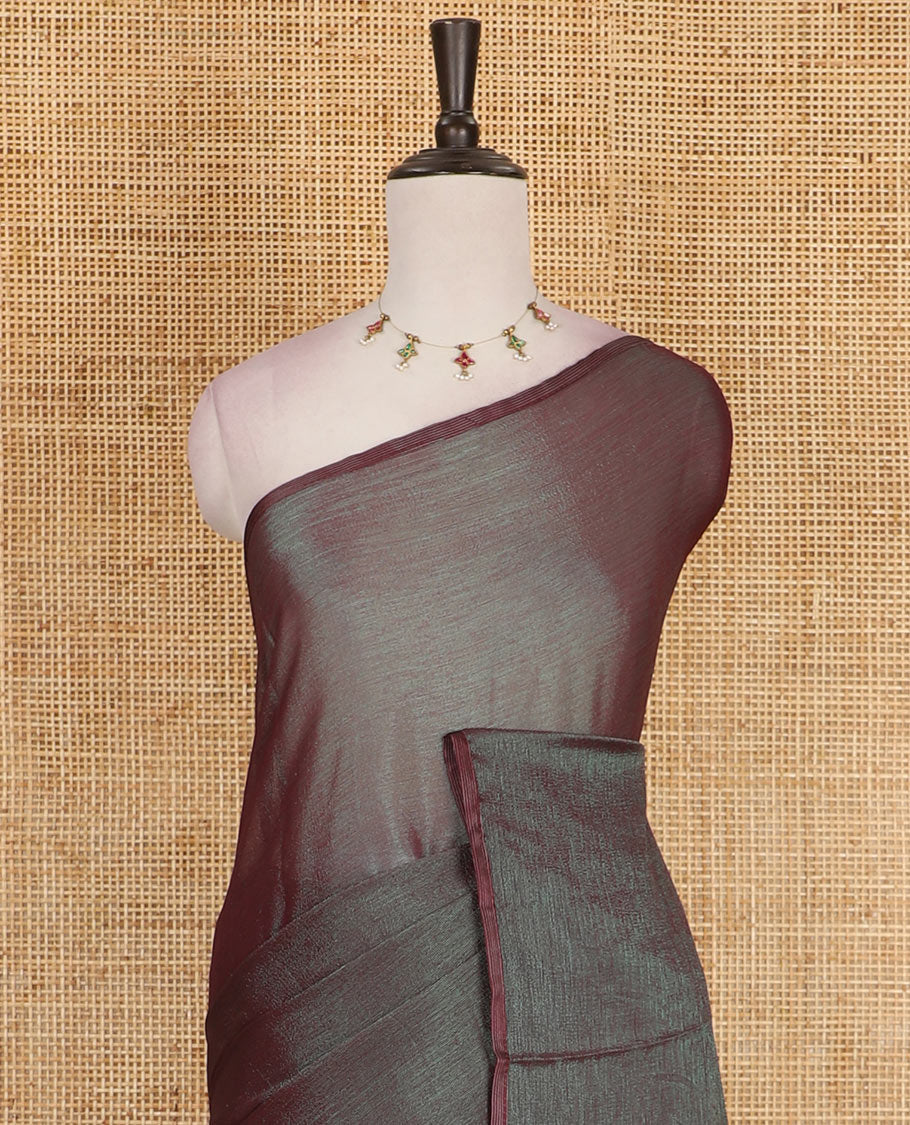 Borderless dark grey plain design viscose saree, flower motifs printed matching blouse
