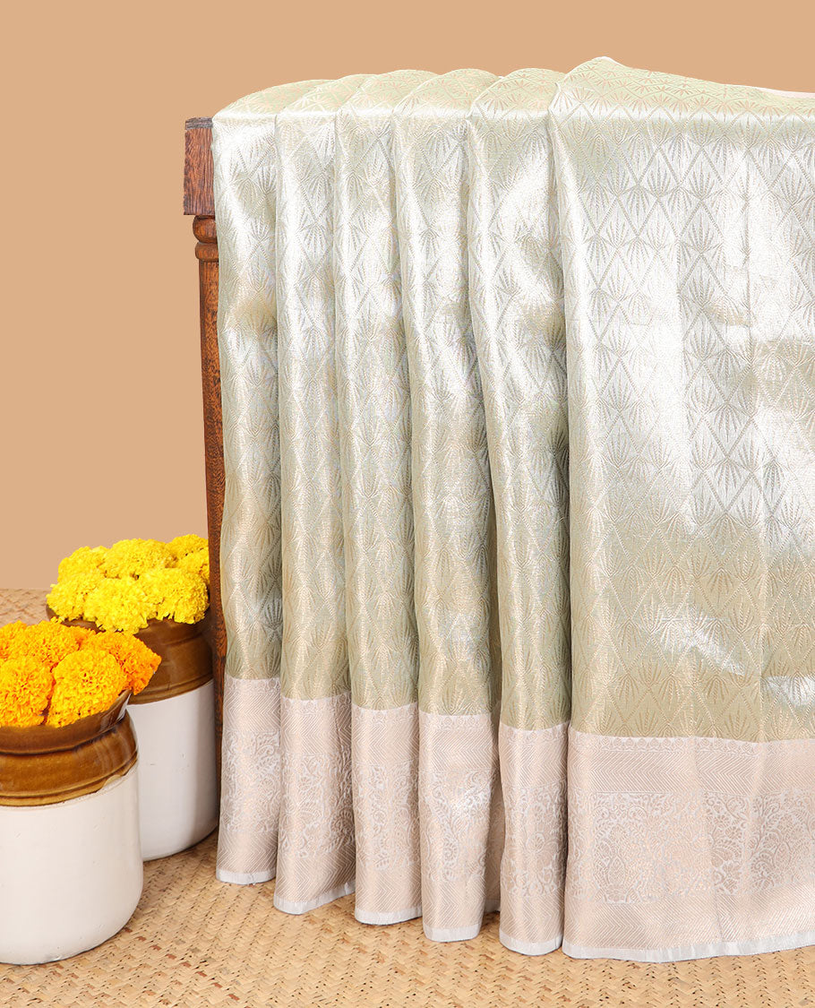 Pista green weaving design banaras kora tissue saree with contrast jacquard border & rich pallu along with brocade blouse