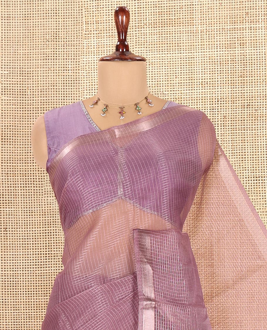 Light Purple Semi-Organza Chex Saree