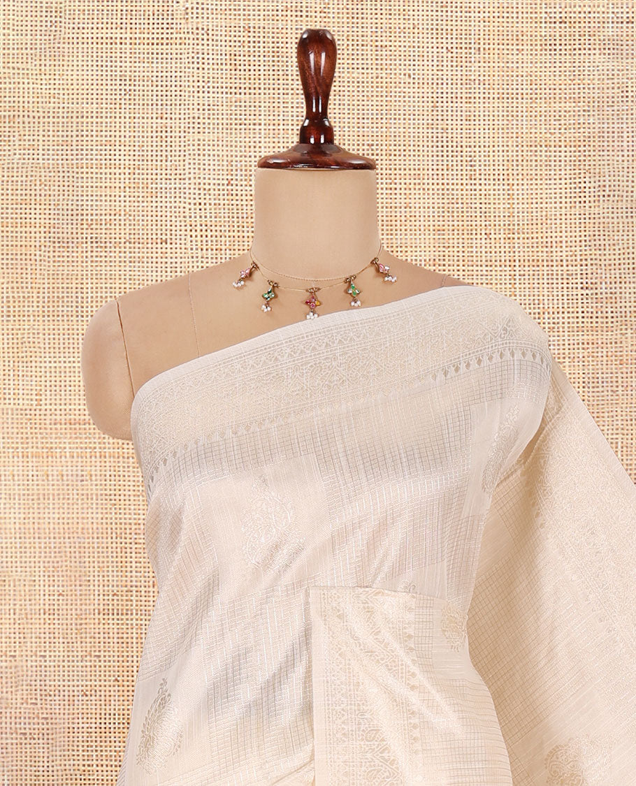 Cream-Tomato Pink Jute Linen Saree