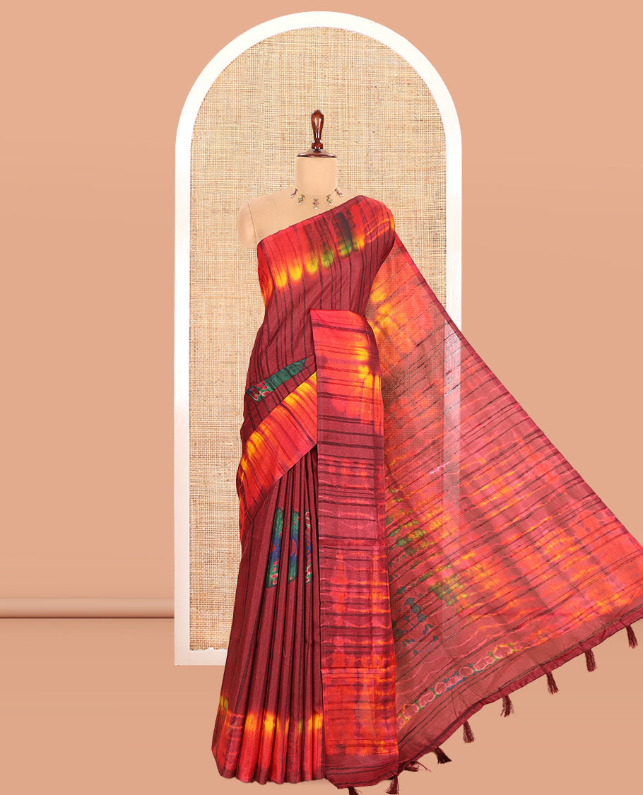 Maroon Jute Cotton Saree