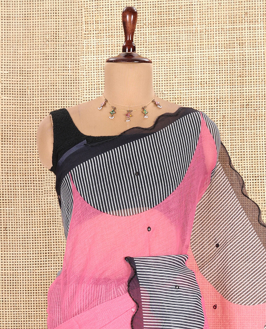 Pink Linen Cotton Saree