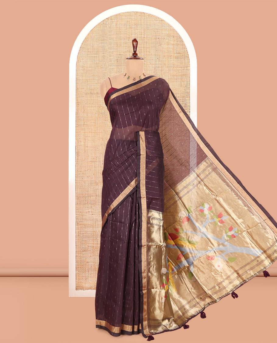 Wine Munga Cotton Saree