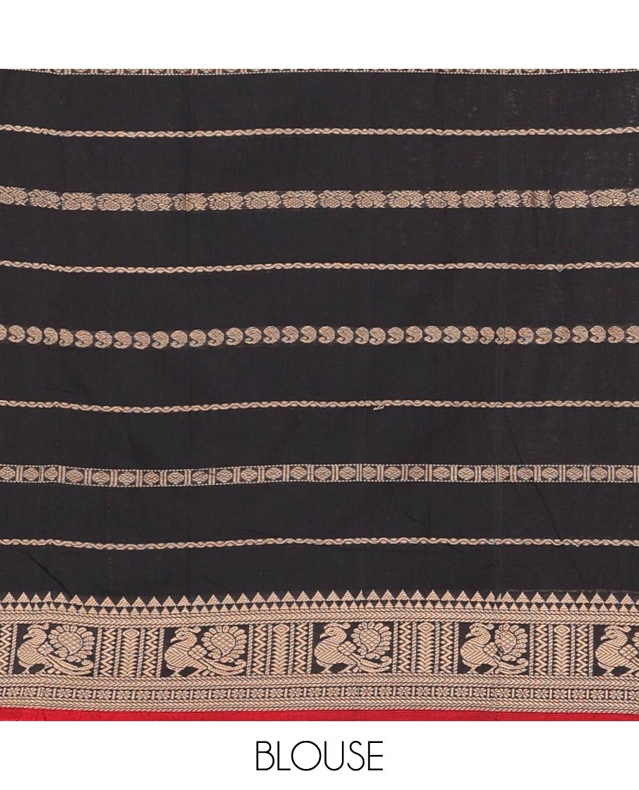 Black with maroon mercerised cotton daman resham border half saree with mercerised cotton blouse & skya georgette one side resam border work