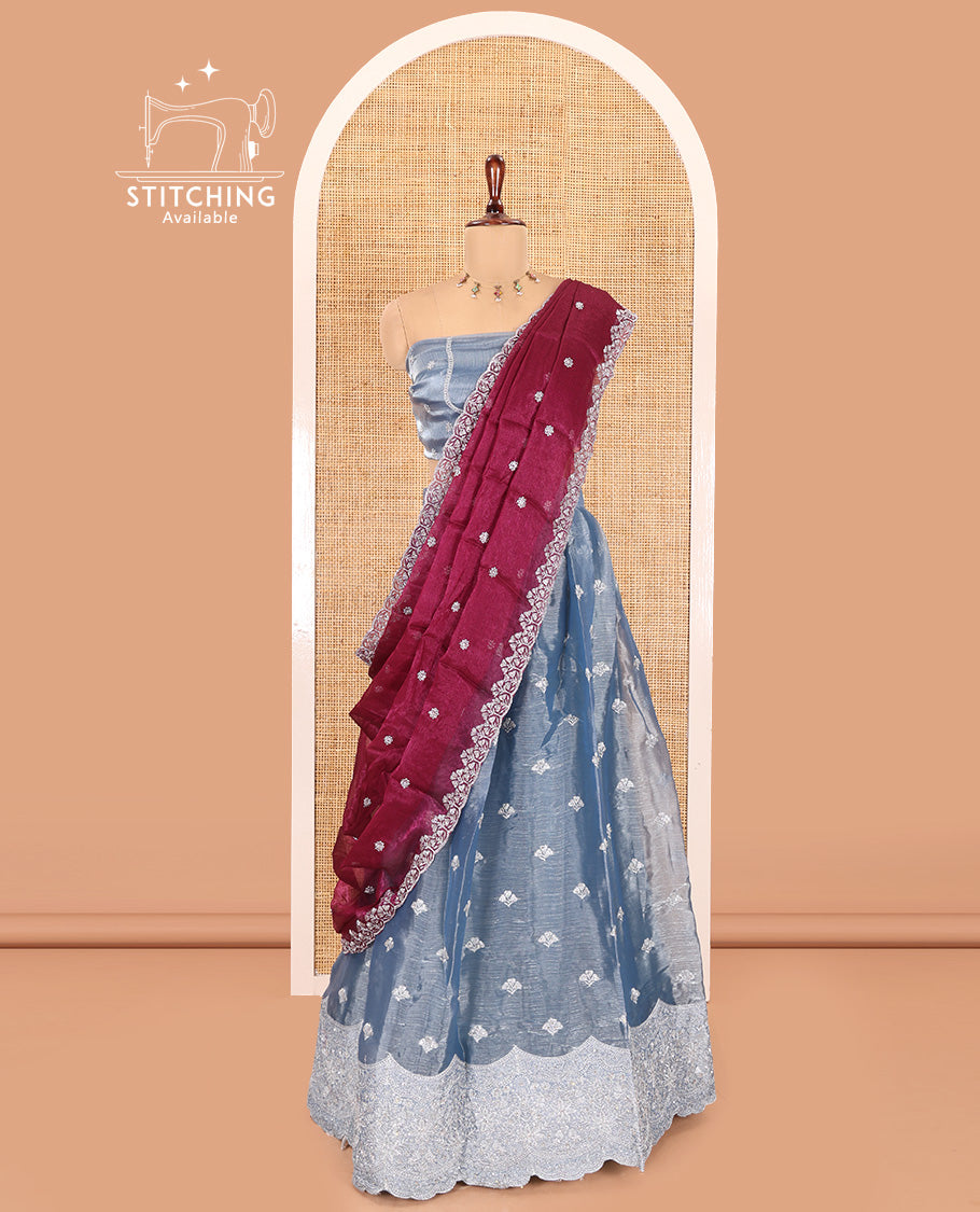 Dusky Grey Velvet Organza Half-Saree