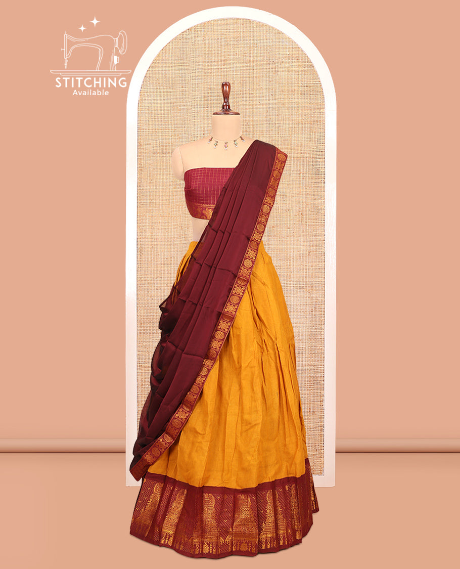Mustard Sungudi Cotton Half-Saree