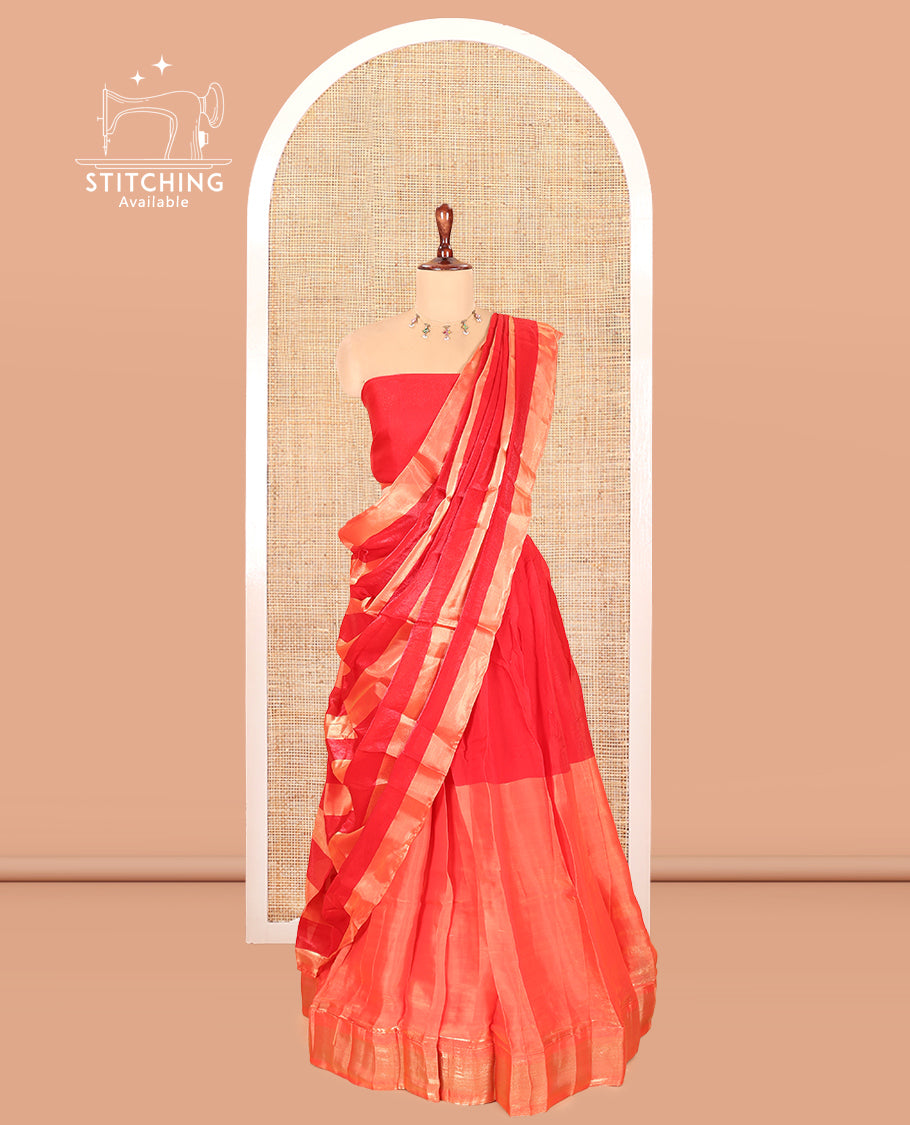 Dark Orange Velvet Organza Half-Saree
