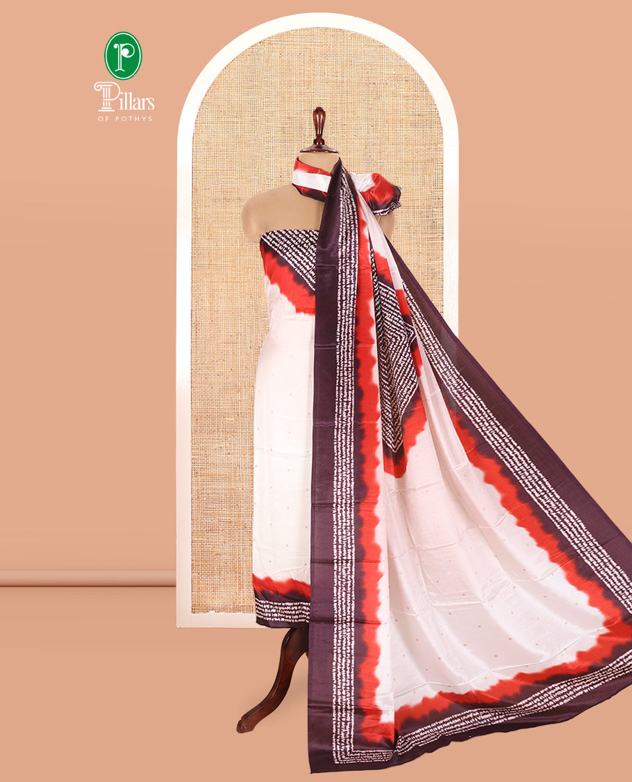 Ivory-Red Satin Crepe Material Chudidar Set