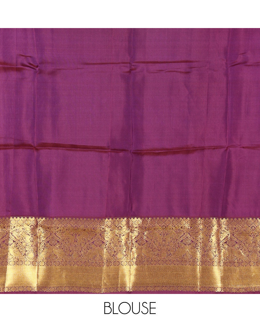 White Vasundhara Silk Saree Adorned with Mayil Chakram, Neli, and Muthu Stripes, Complemented by a Contrast Border of Laddu Kamalam, Mayil, Yaali, and Mayil Kann Designs, Pallu Featuring Jaal Design, and Comes with a Contrast Blouse
