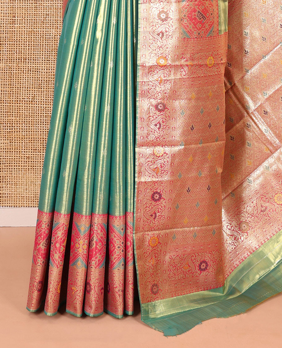Rama green zari buttas tissue silk saree, contrast border of patola design and traditional motifs, jaal pallu, and a matching blouse