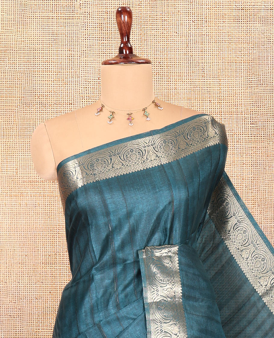 Peacock Green Fancy Tussar Saree, Intricate Border, Grand Pallu, a Contrast Printed Blouse, Matching Brocade Blouse