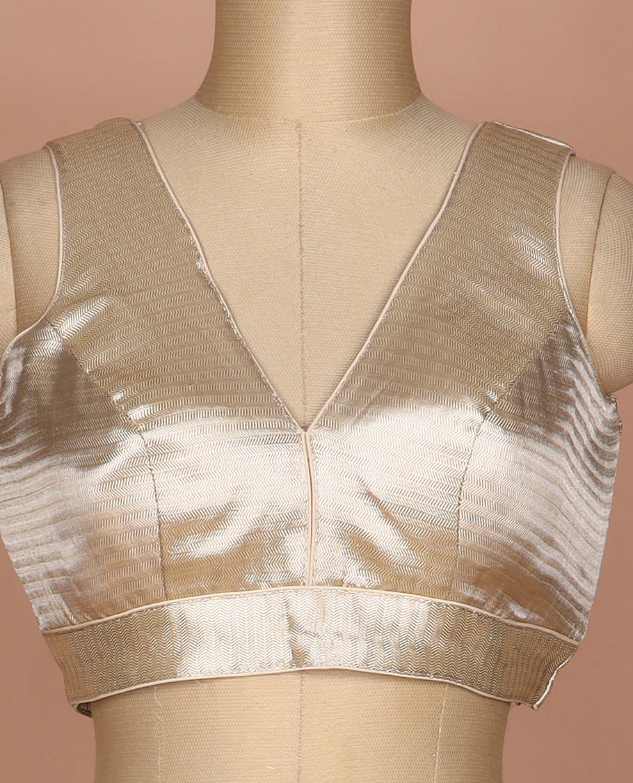 Gold chevron design front and back V-neck sleeveless tissue readymade blouse