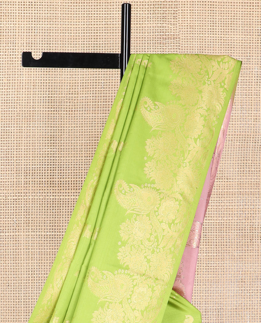 Green buttas soft silk saree with self floral design border & intricate zari design pallu