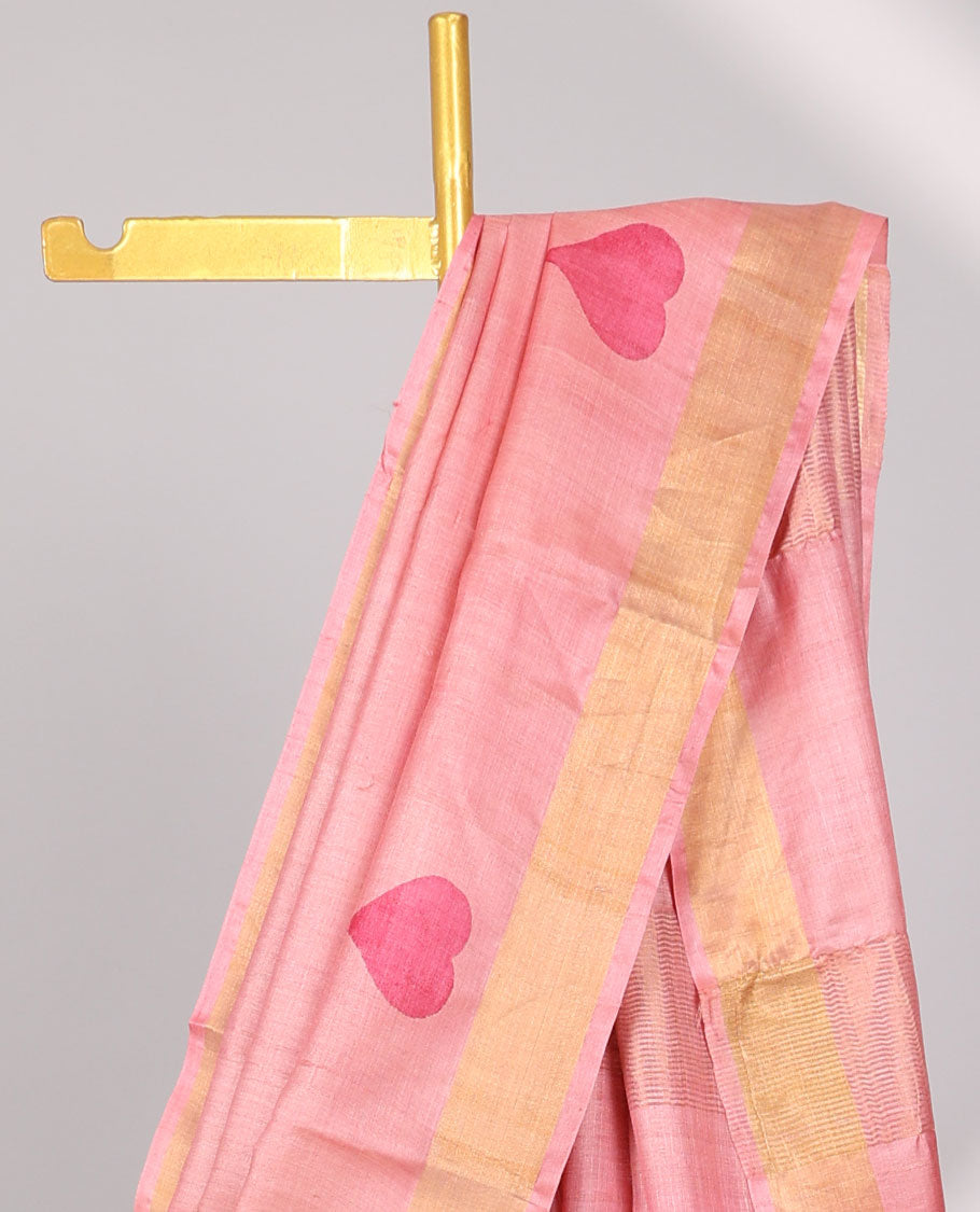 Red all over heart motifs tussar saree with self-intricate zari border