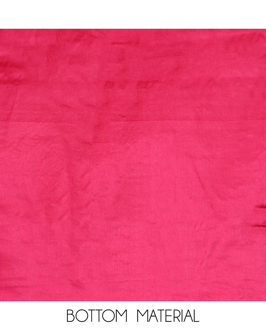 Pink material chudidar set, thread embroidered top, plain bottom, and thread embroidered scallop dupatta