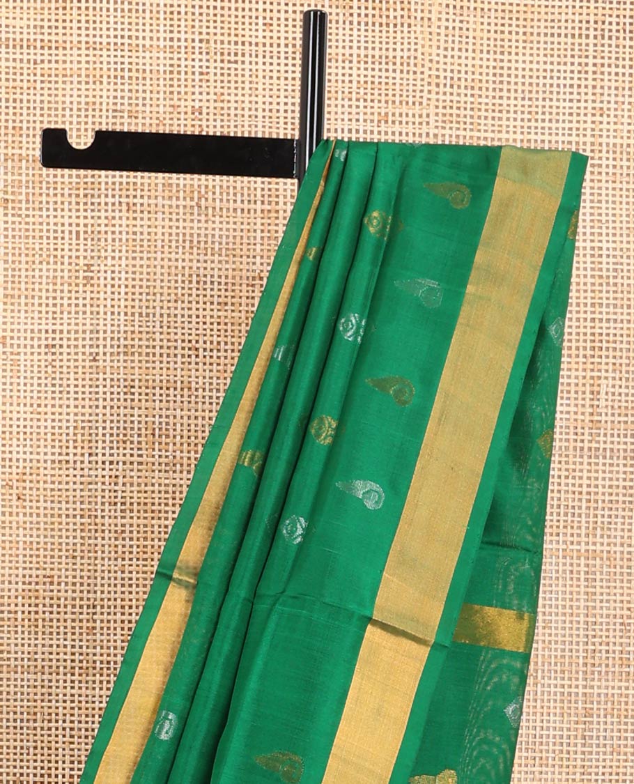 Green floral motifs uppada saree with self zari border & striped, floral design pallu