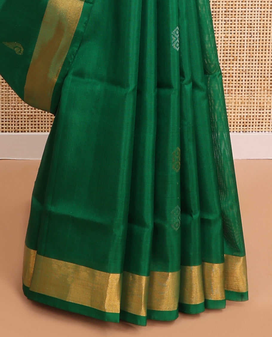 Green floral motifs uppada saree with self zari border & striped, floral design pallu