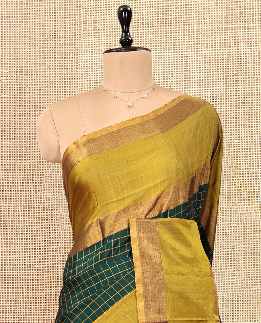 Green Checked Uppada Silk Saree, Complemented by Contrast Zari Border, Zari Woven Pallu, and a Contrast Blouse
