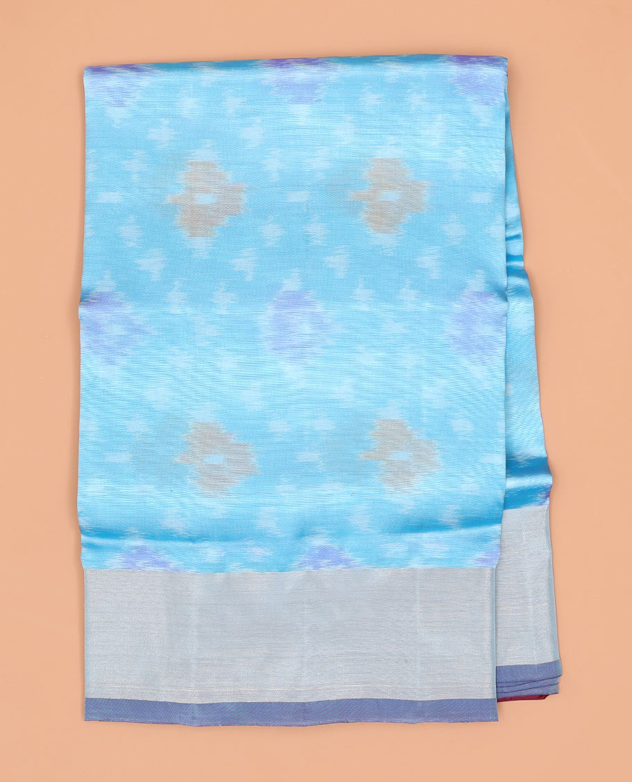 Blue ikkat argyle design semi-uppada saree with self border & contrast ikkat design pallu
