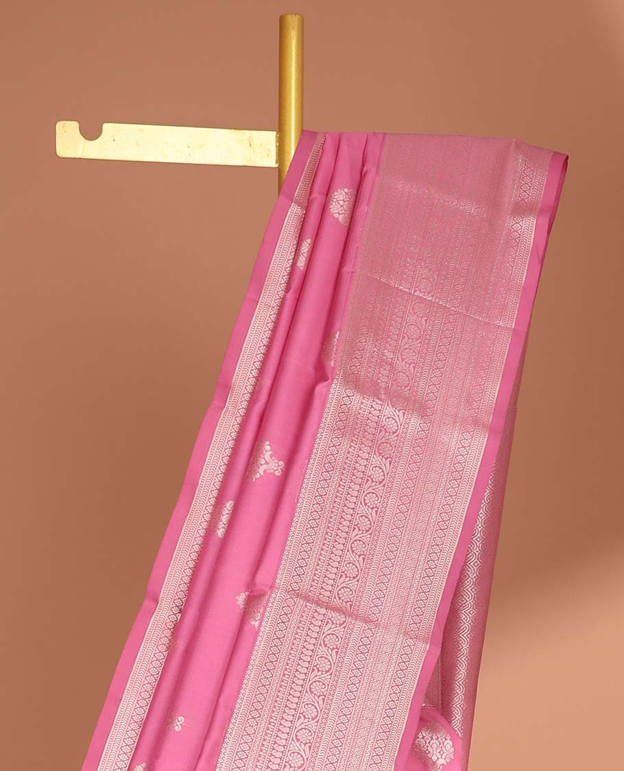Light pink leaf buttas vasundhara elite silk saree with self intricate zari design border & zari design pallu