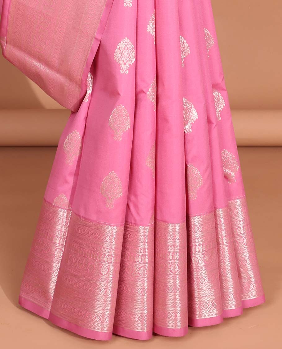 Light pink leaf buttas vasundhara elite silk saree with self intricate zari design border & zari design pallu