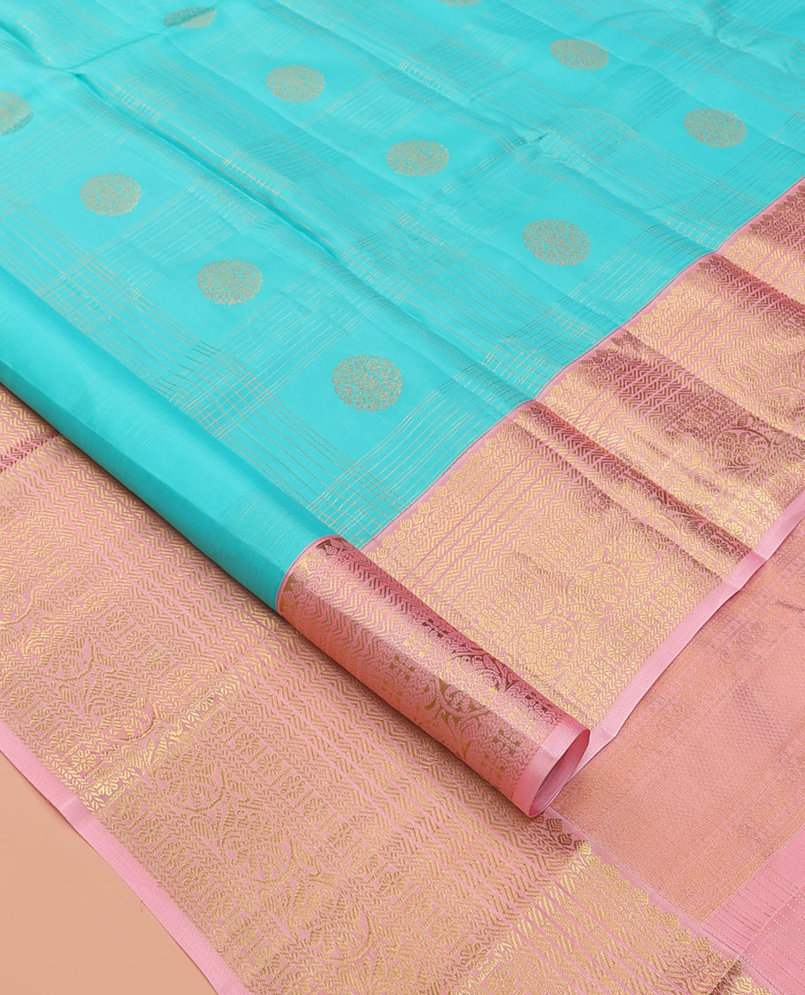 Blue Buttas-Enclosed Checked Vasundhara Lite Silk Mix Saree, a Contrast Kodi Visiry Border, Jaal Pallu, a Contrast Blouse