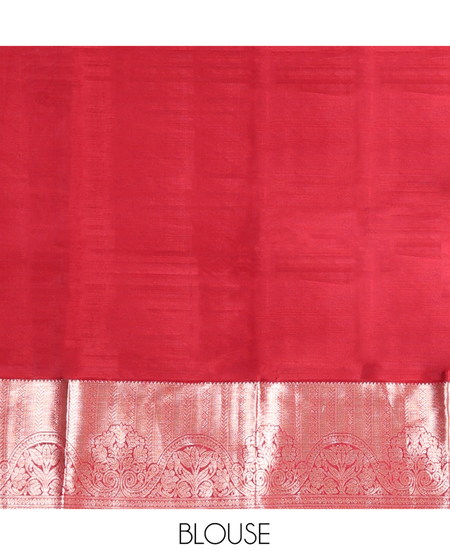 Green Vasundhara Lite-Silk Mix Saree, Ornamented with Zari Buttas All Over Its Body, Complemented by a Contrast Border of Rekku, Kathir, Mayil Kann, and Floral Designs, Grand Pallu of Jaal Designs, and Paired with a Contrast Blouse