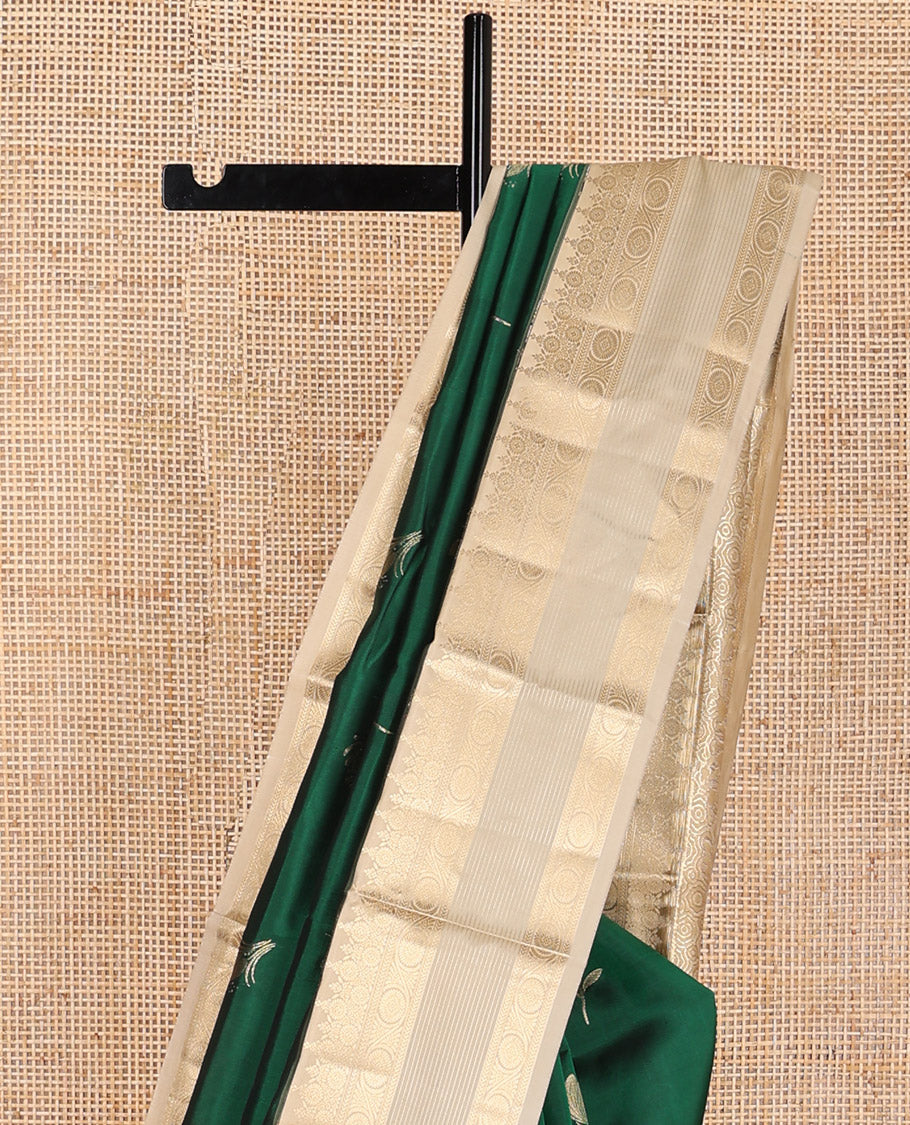 Bottle green floral design vasundhara elite silk saree with contrast traditional zari design border & floral zari design pallu