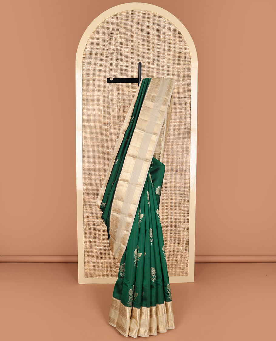 Bottle green floral design vasundhara elite silk saree with contrast traditional zari design border & floral zari design pallu