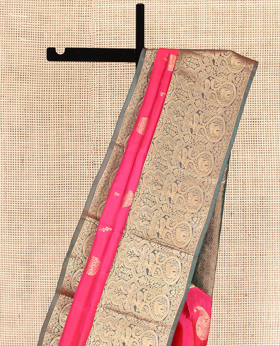 Pink Vasundhara Lite Silk Mix Saree, Richly Detailed with Zari Buttas, Complemented by a Contrast Zari Border, Grand Pallu of Jaal Design, and a Contrast Blouse