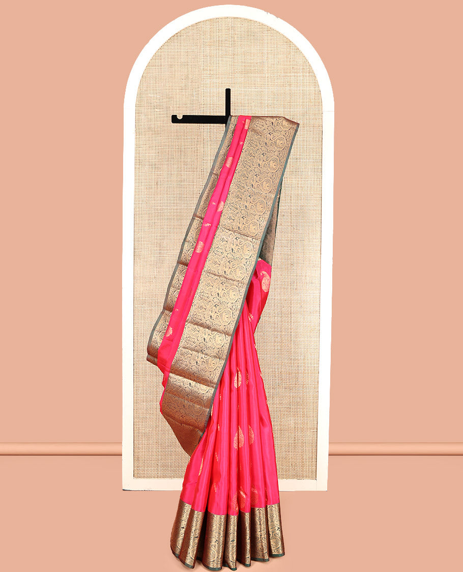 Pink Vasundhara Lite Silk Mix Saree, Richly Detailed with Zari Buttas, Complemented by a Contrast Zari Border, Grand Pallu of Jaal Design, and a Contrast Blouse