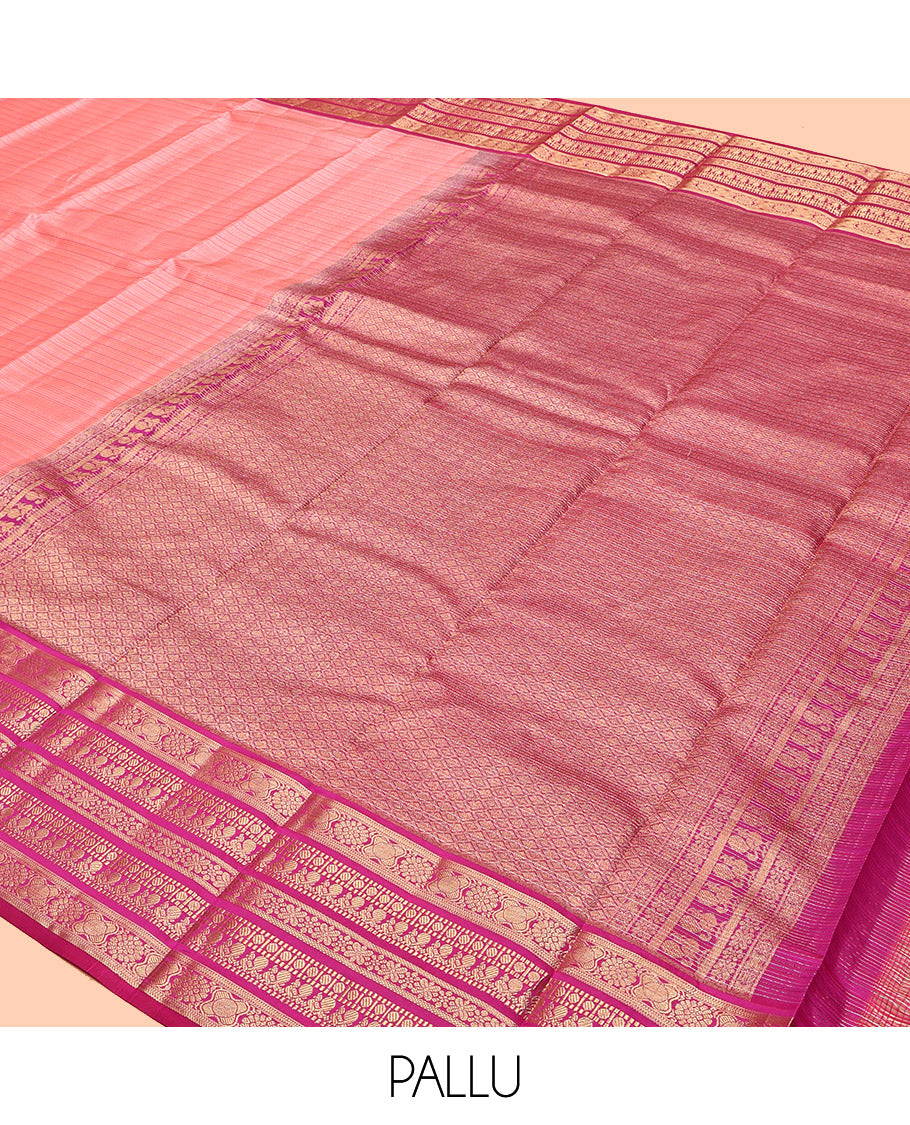 Pink Vasundhara Lite Silk Mix Saree, Steeped with Zari Stripes, a Contrast Traditional Zari Border, Intricate Pallu, and a Contrast Blouse