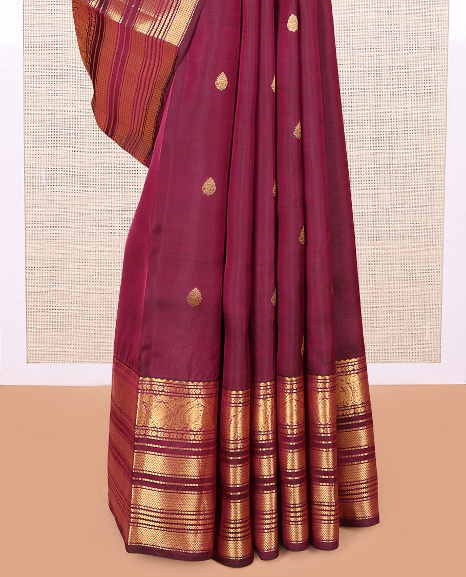 Maroon Buttas Vasundhara Lite Silk Mix Saree, a Zari Mayil-Mayil Kann Border, Jaal Pallu, Matching Blouse