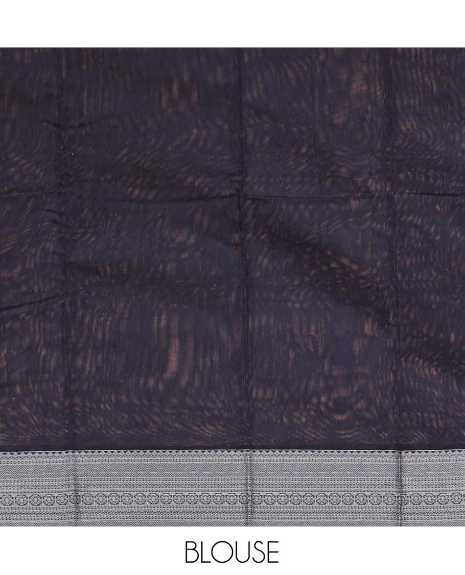 Navy Blue Semi-Silk Cotton Saree, Delicately Designed with Buttas All Over Its Body, Traditional Design Border of Paisleys, Geometric-Patterned Pallu, and Paired with a Matching Blouse