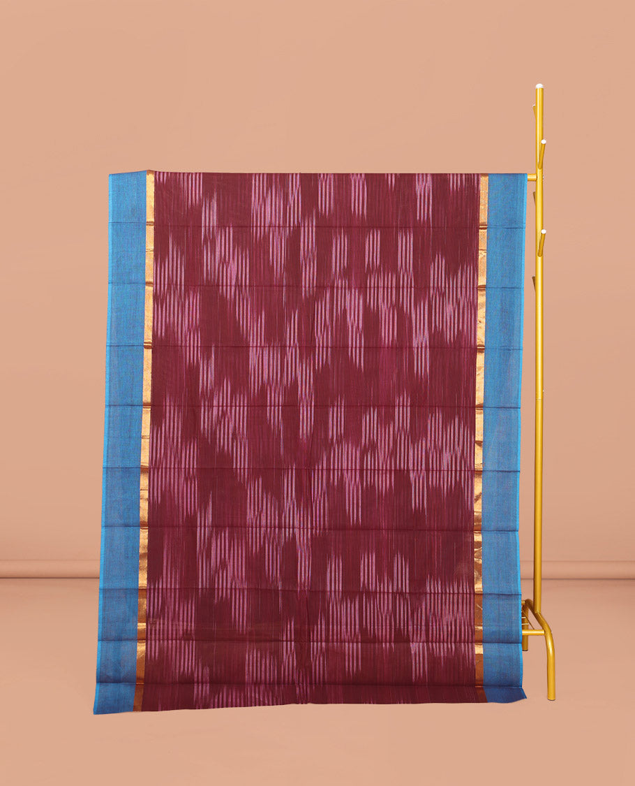 Maroon Ikat Textured Chirala Cotton Saree, a Contrast Border, Self-Pallu, and a Matching Blouse