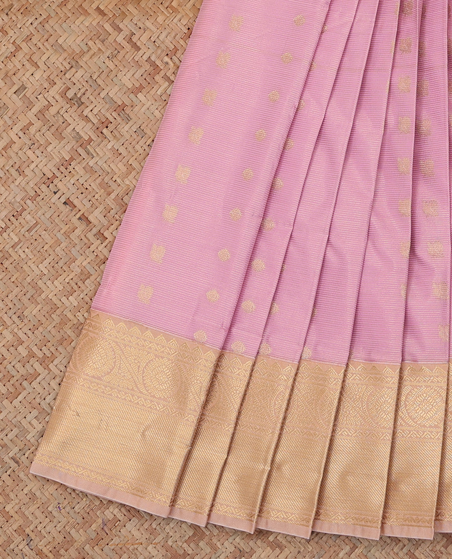 Pink Budget Silk Saree, Sparsely Threaded with Zari Buttas and Stripes, a Contrast Traditional Zari Border, Grand Pallu, and a Contrast Blouse