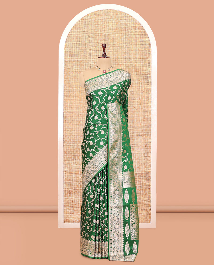 Green Semi-Banaras Satin Silk Saree
