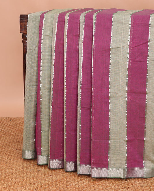 Multi-color striped managalagiri cotton saree with self temple border & pallu of striped