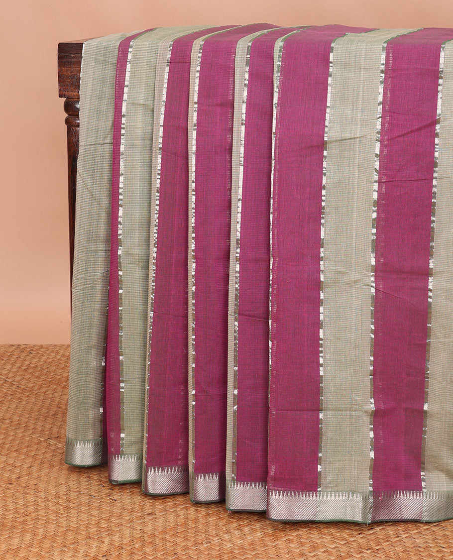 Multi-color striped managalagiri cotton saree with self temple border & pallu of striped