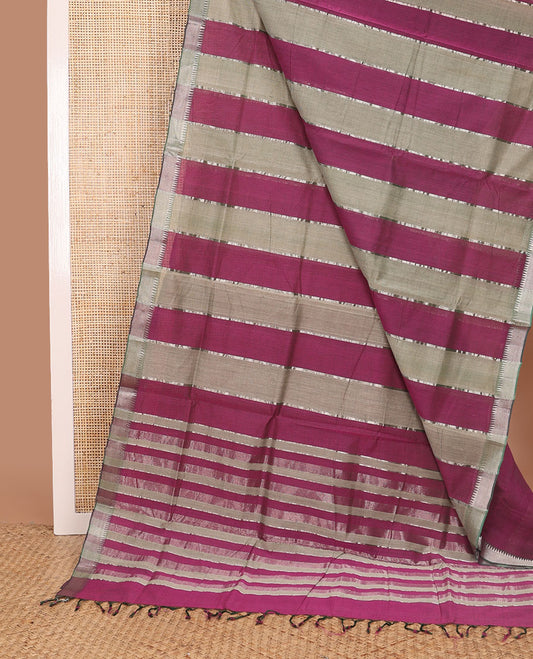 Multi-color striped managalagiri cotton saree with self temple border & pallu of striped