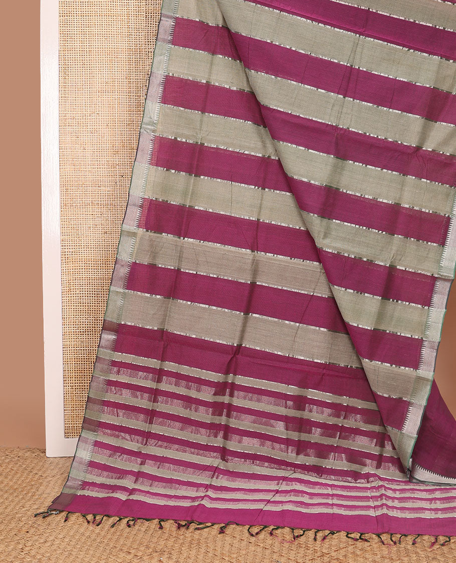 Multi-color striped managalagiri cotton saree with self temple border & pallu of striped