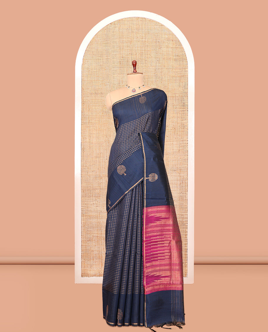 Blue Dupion Saree