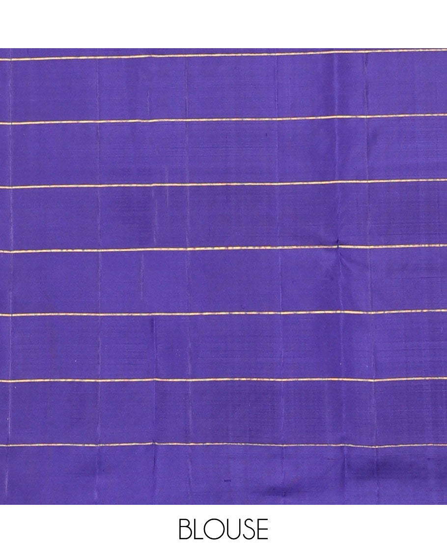 Borderless multi-color annam chakram butta enclosed checked Kanchipuram silk saree, intricately designed pallu