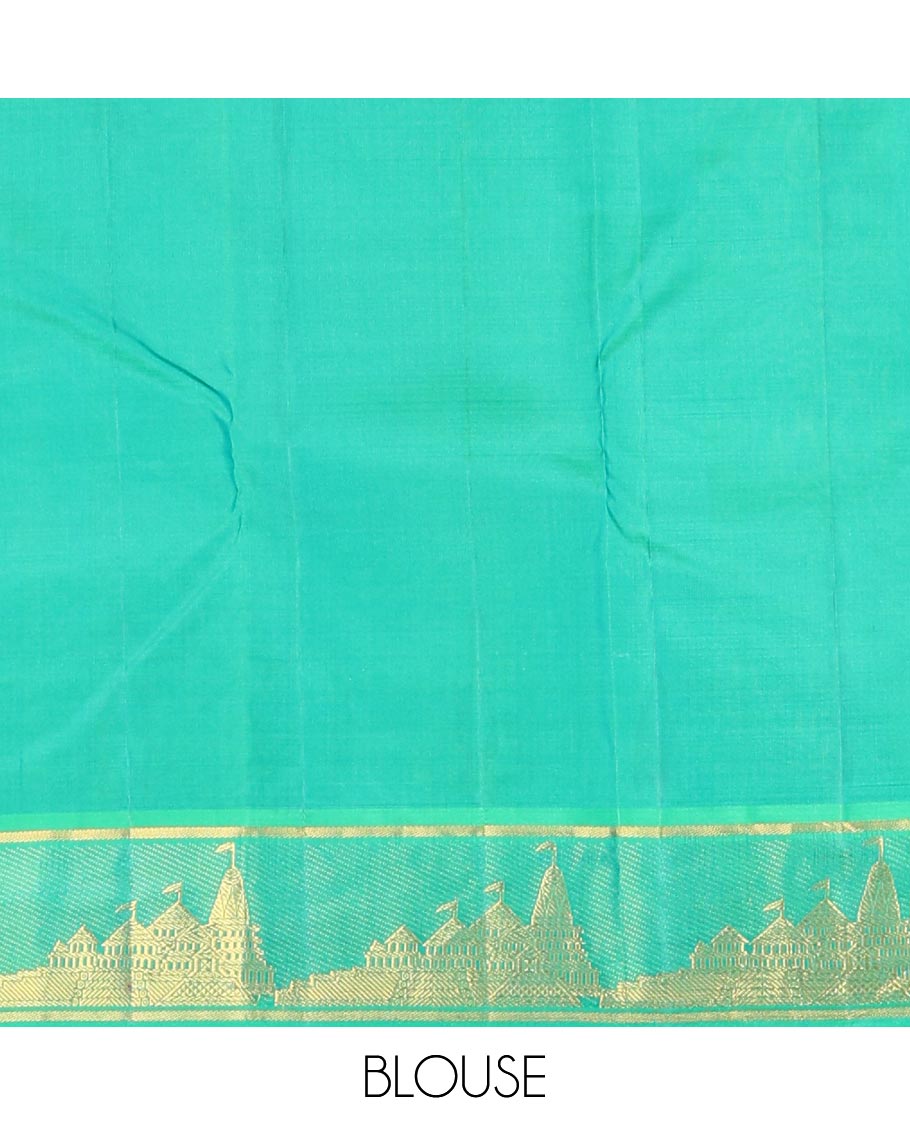 Blue annam chakram buttas silk saree, contrast ganga jamuna border & pallu of fort motifs woven in zari