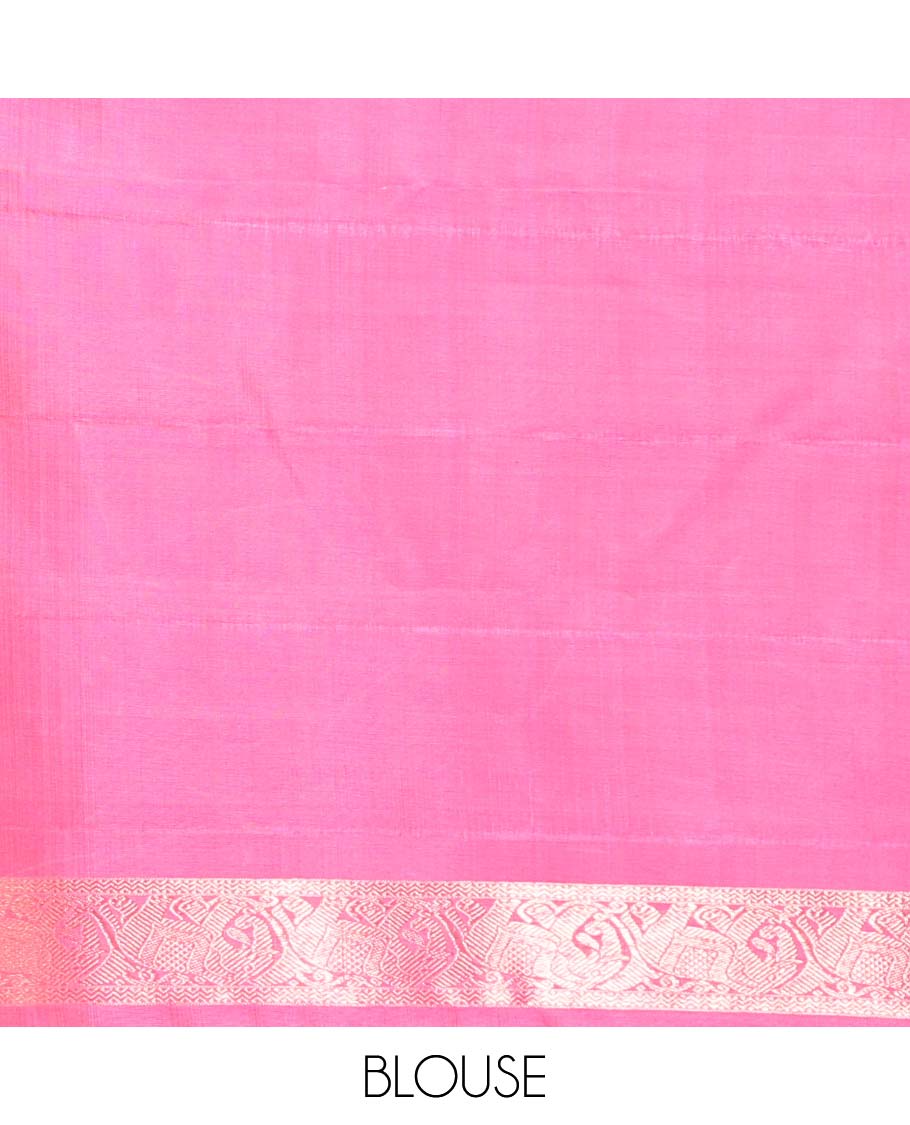 Borderless pastel blue traditional motifs steeped Kanchipuram silk saree, contrast pallu of mayil kann designs