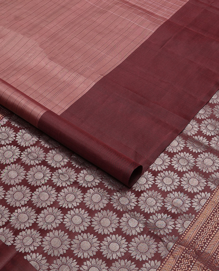 Maroon checked, buttas mayuri soft silk saree with contrast floral buttas border & floral design pallu