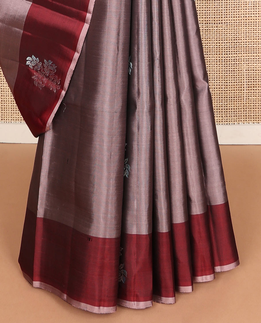 Pink soft silk saree with zari floral buttas, contrast floral design border & zari-rich jaal pallu
